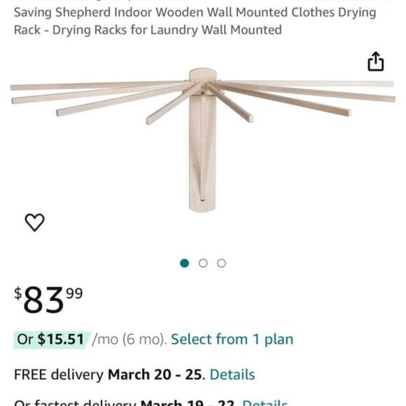 Wood wall-mount clothes drying rack - Picture 3 of 3